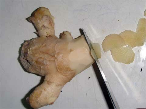 Cortando o gengibre segunda fermentação Kombucha